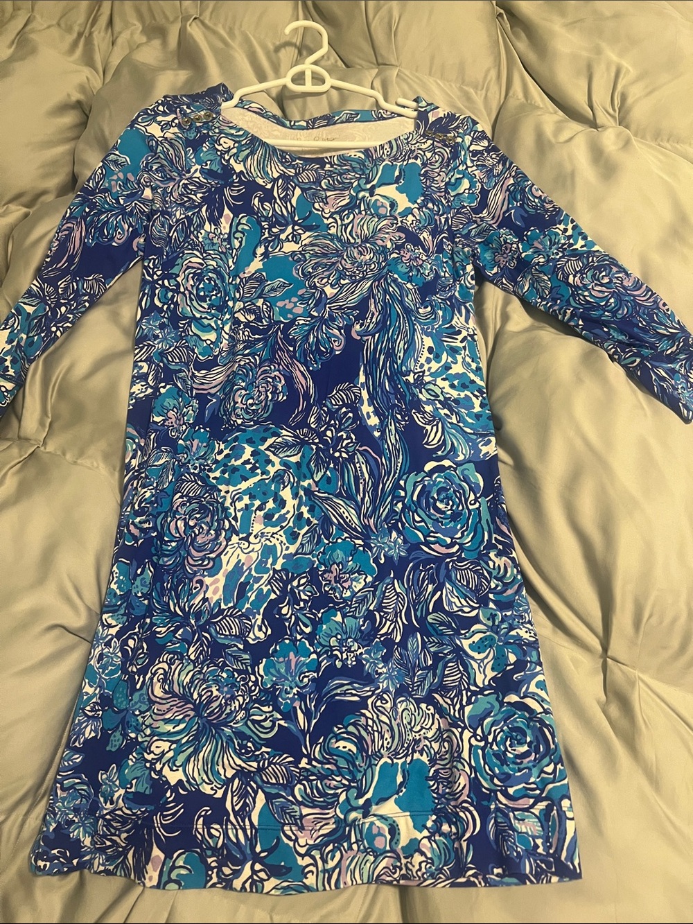 Lilly Pulitzer Blue and Turquoise Floral Trim Dress